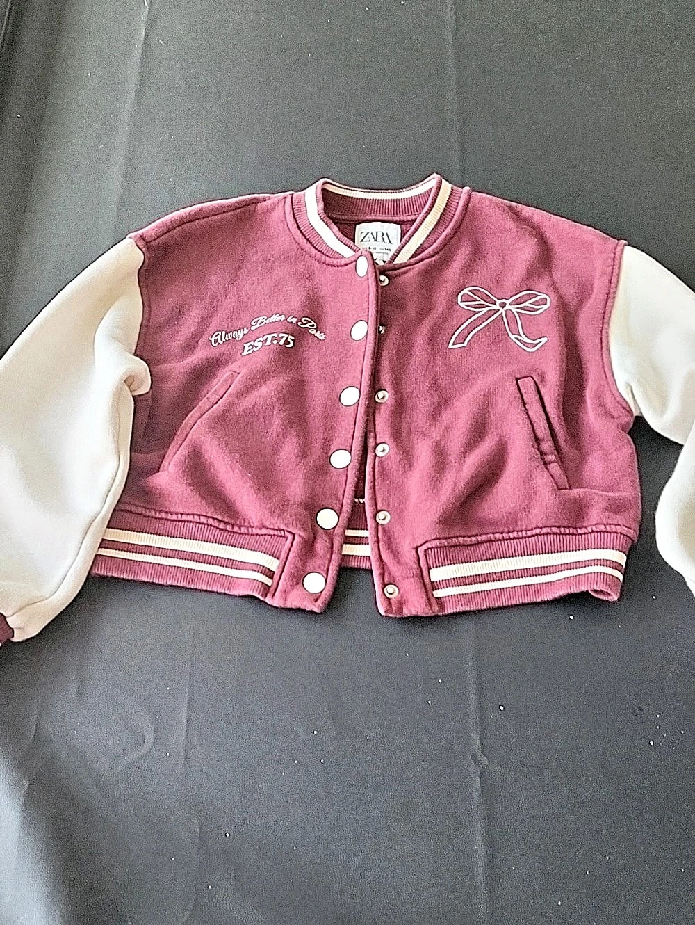 Zara Always Better in Paris Varsity Jacket Pink & White Girls